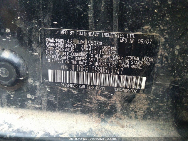 Subaru IMPREZA SEDAN 2008 JF1GE61688H513747 Image 11