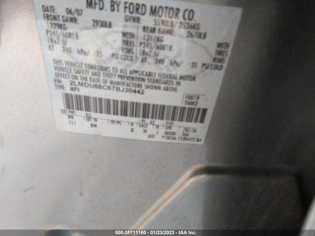 Lincoln MKX 2007 2LMDU88C67BJ30442 Image 10