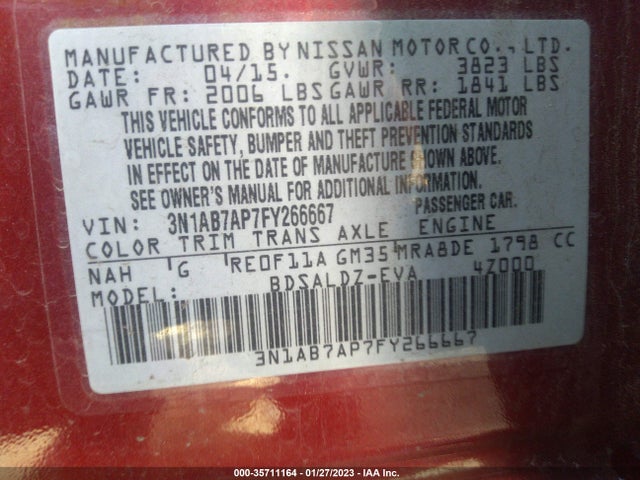 2015 Nissan Sentra, VIN: 3N1AB7AP7FY266667