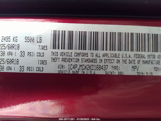 1C4PJMDX2KD168437 Jeep Cherokee Limited