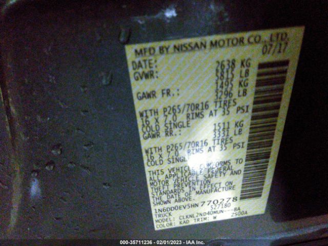 1N6DD0EV5HN770278 Nissan Frontier Sv V6