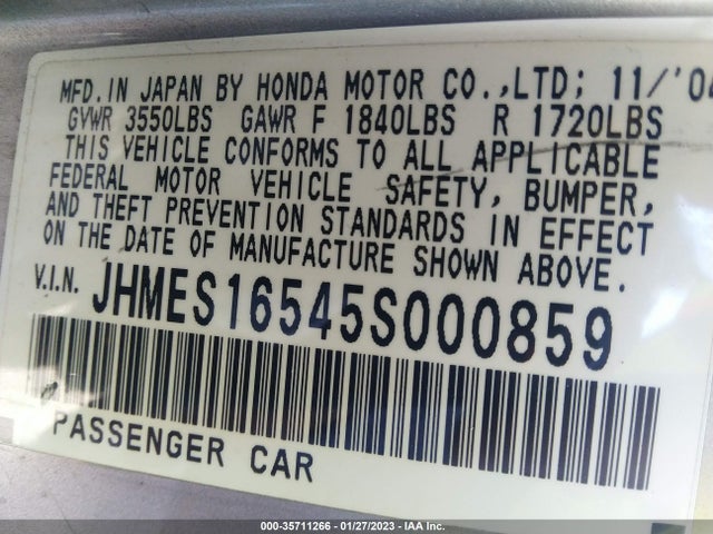 2005 HONDA CIVIC SDN LX VIN: JHMES16545S000859
