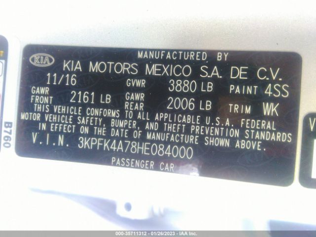 3KPFK4A78HE084000 KIA FORTE LX