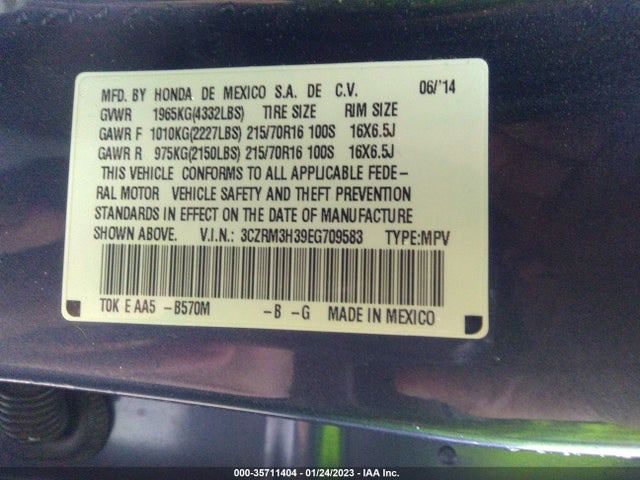 2014 HONDA CR-V LX VIN: 3CZRM3H39EG709583