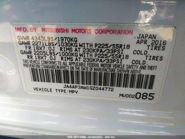 JA4AP3AW1GZ044772 Mitsubishi Outlander Sport 2.4