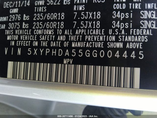 5XYPHDA55GG004445 KIA SORENTO EX
