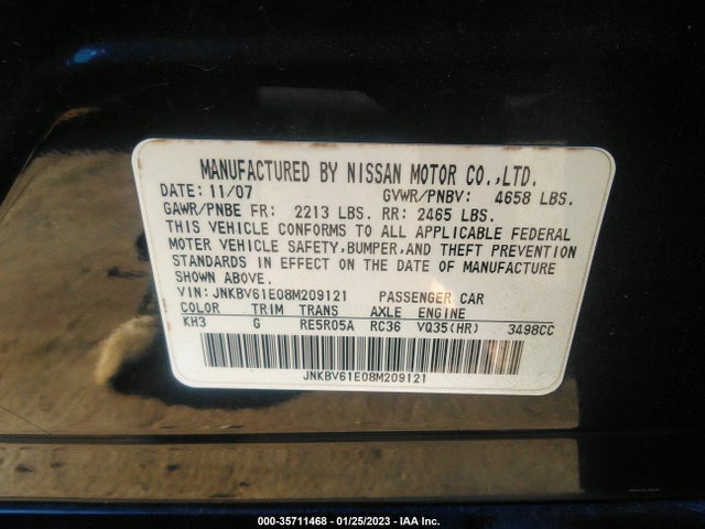 2008 INFINITI G35 SEDAN JOURNEY VIN: JNKBV61E08M209121