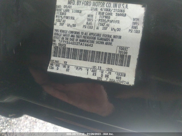 2002 FORD RANGER XLT APPEARANCE VIN: 1FTYR44E02TA16643