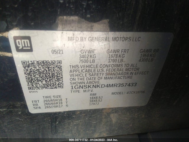 2021 Chevrolet Tahoe, VIN: 1GNSKNKD4MR357433