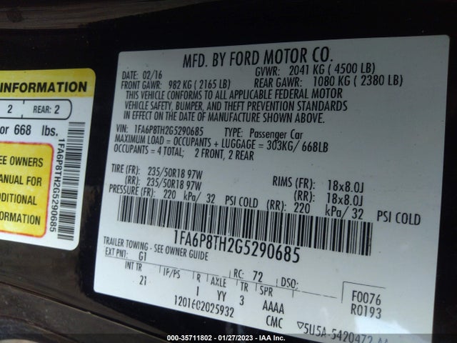 2016 Ford Mustang, VIN: 1FA6P8TH2G5290685