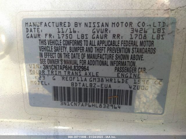 3N1CN7AP6HL832964 Nissan Versa Sedan Sv