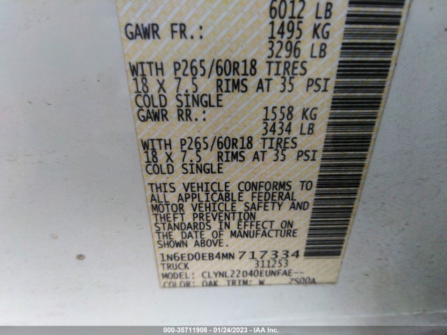 2021 Nissan Frontier, VIN: 1N6ED0EB4MN717334