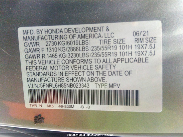 2022 Honda Odyssey, VIN: 5FNRL6H85NB023343