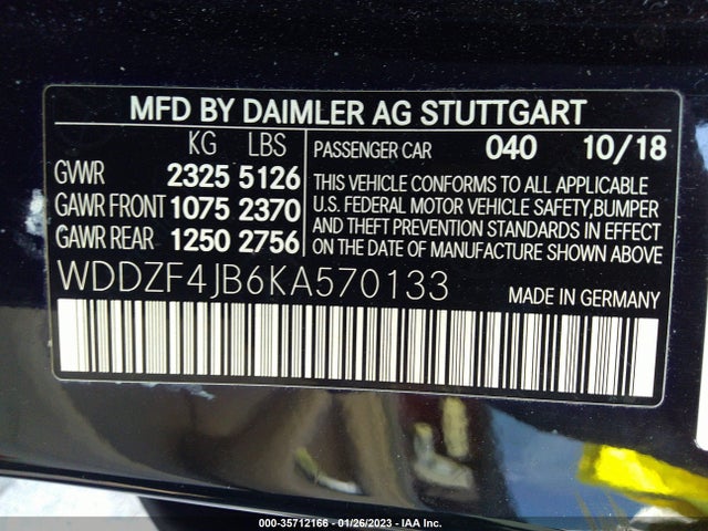 2019 Mercedes-Benz E-Class, VIN: WDDZF4JB6KA570133