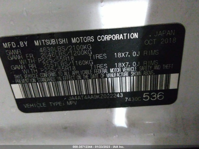 2019 Mitsubishi Eclipse, VIN: JA4AT4AA9KZ022243