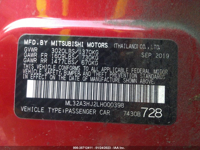 Mitsubishi Mirage 2020 ML32A3HJ2LH000398 Image 11