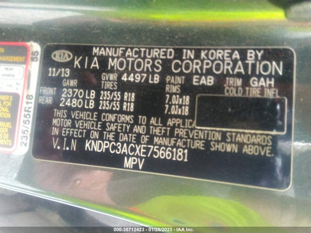 2014 KIA SPORTAGE EX VIN: KNDPC3ACXE7566181