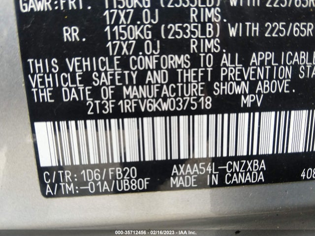 Toyota RAV4 LE 2019 2T3F1RFV6KW037518 Image 9