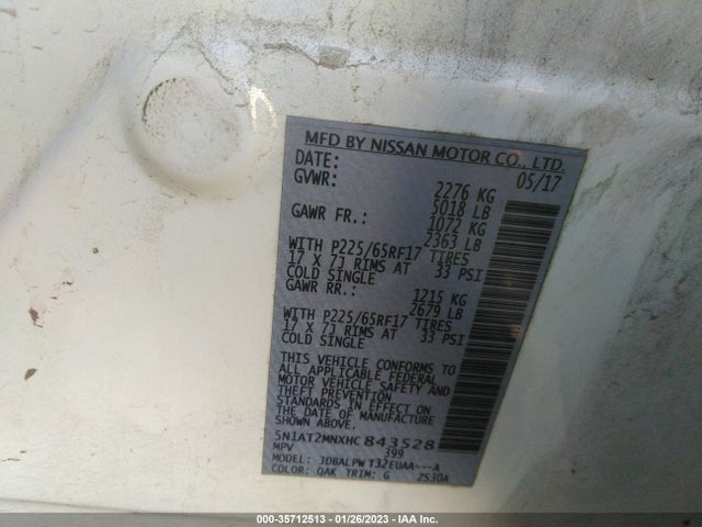 2017 NISSAN ROGUE S VIN: 5N1AT2MNXHC843528