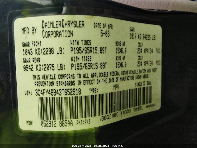 3C4FY48B43T652918 Chrysler Pt Cruiser