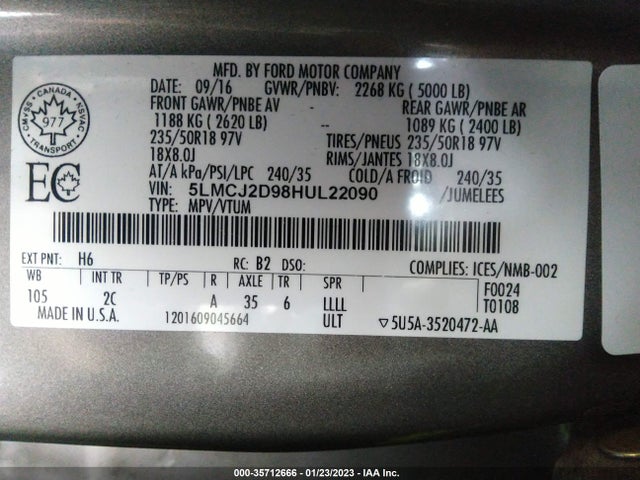 2017 Lincoln MKC, VIN: 5LMCJ2D98HUL22090