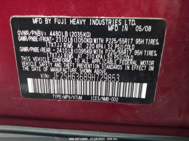 JF2SH63689H729853 Subaru Forester X W/prem/all-weather