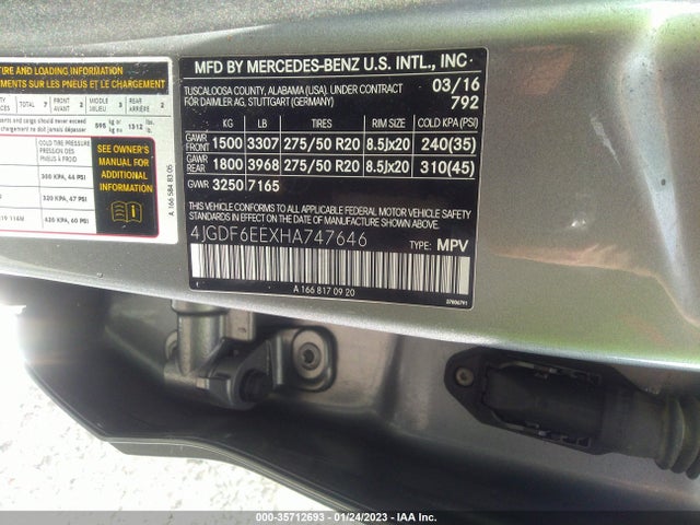 2017 Mercedes-Benz GL-Class, VIN: 4JGDF6EEXHA747646