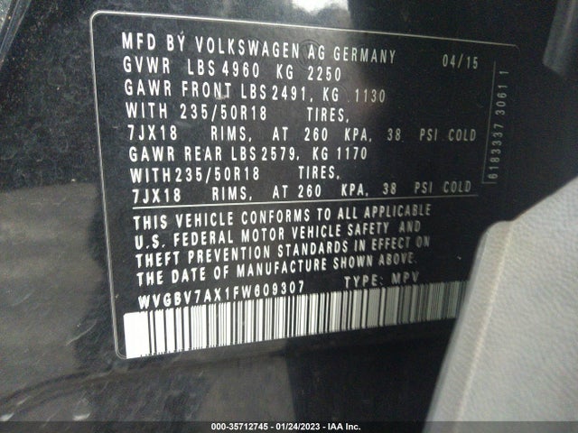 2015 Volkswagen Tiguan, VIN: WVGBV7AX1FW609307