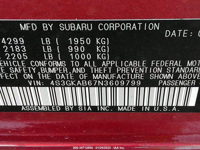 2022 Subaru Impreza, VIN: 4S3GKAB67N3609799