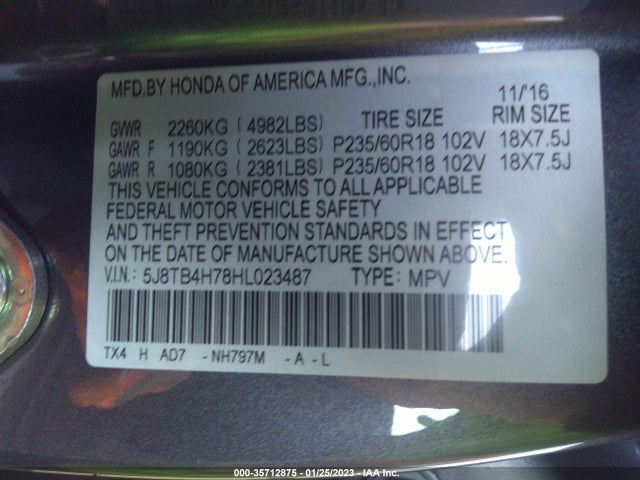 2017 Acura RDX, VIN: 5J8TB4H78HL023487