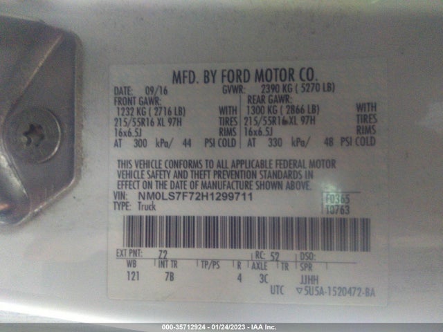 2017 Ford Transit Connect, VIN: NM0LS7F72H1299711