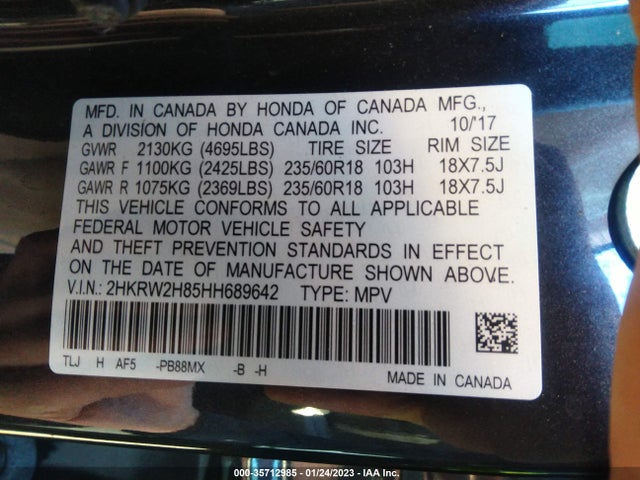 2017 Honda CR-V, VIN: 2HKRW2H85HH689642