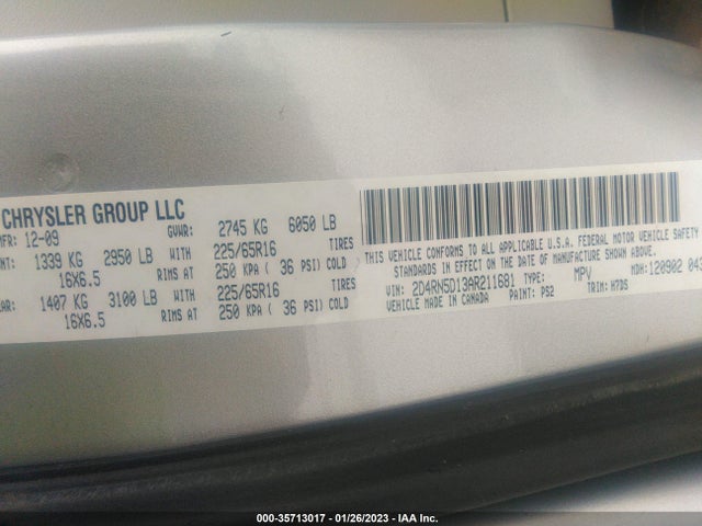 2010 DODGE GRAND CARAVAN SXT VIN: 2D4RN5D13AR211681