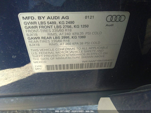 WA1AAAFY8M2054011 Audi Q5 PREMIUM