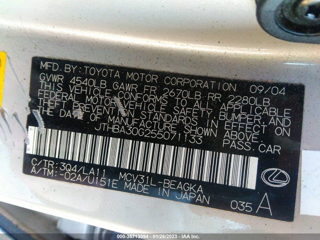 Lexus ES 330 2005 JTHBA30G255071133 Image 10