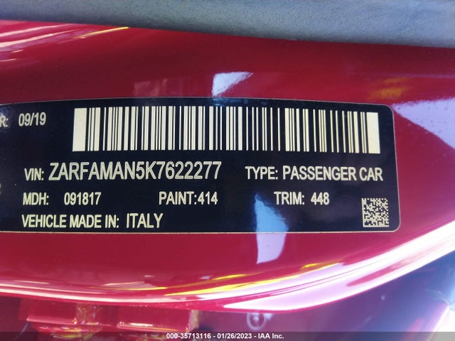 ZARFAMAN5K7622277 Alfa Romeo Giulia