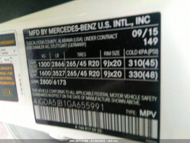 2016 Mercedes-Benz GLE-Class, VIN: 4JGDA5JB1GA655991