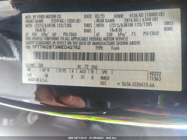 2021 Ford F-250, VIN: 1FT7W2BT3MED42762