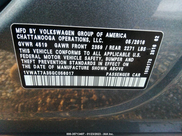 2016 Volkswagen Passat, VIN: 1VWAT7A35GC056017