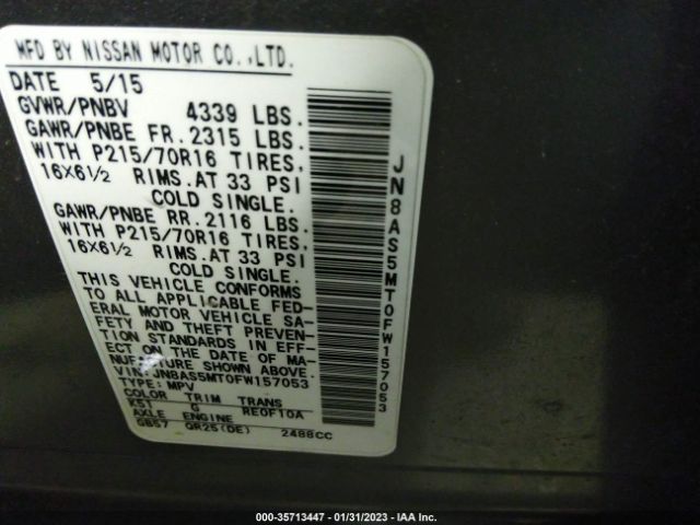 JN8AS5MT0FW157053 Nissan Rogue Select S