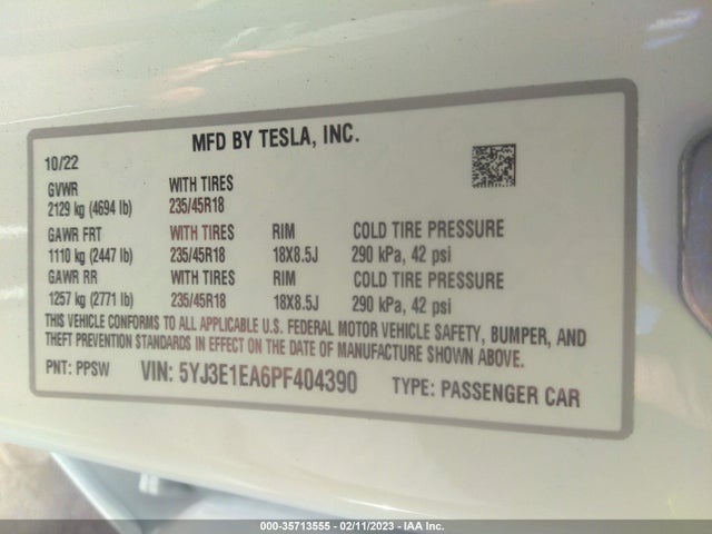 Tesla MODEL 3 2023 5YJ3E1EA6PF404390 Image 10