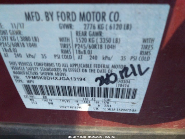 2018 Ford Explorer, VIN: 1FM5K8DHXJGA13194