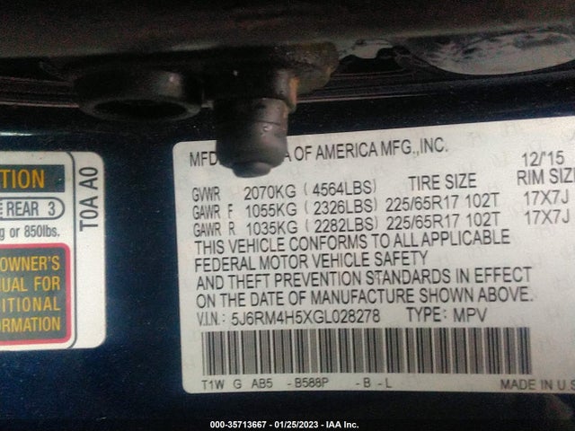 Honda CR-V EX 2016 5J6RM4H5XGL028278 Image 9