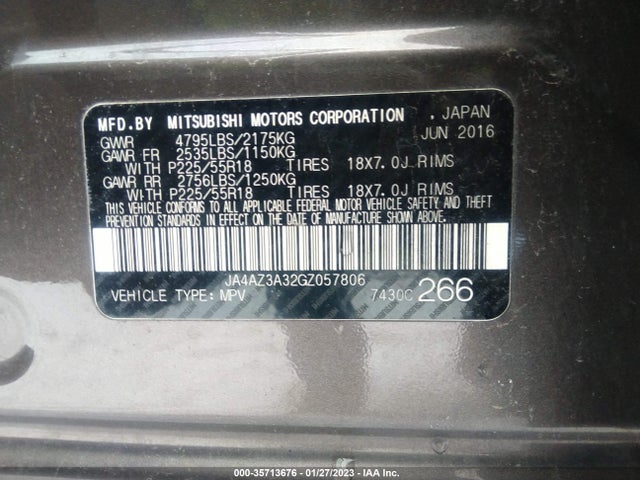 JA4AZ3A32GZ057806 Mitsubishi Outlander Se/sel/es