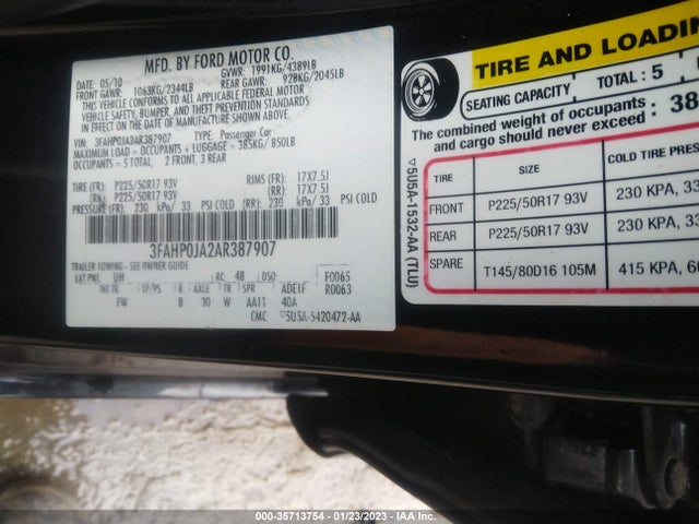 2010 FORD FUSION SEL VIN: 3FAHP0JA2AR387907