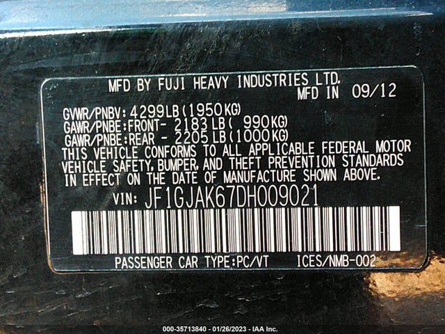Subaru IMPREZA SEDAN 2013 JF1GJAK67DH009021 Image 11