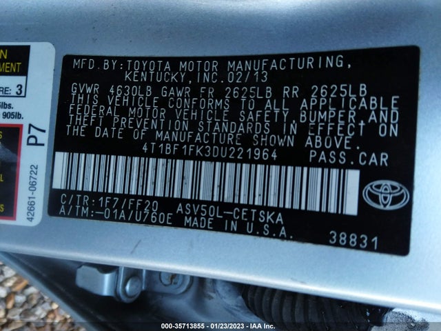 35713855 :رقم المزاد ، 4T1BF1FK3DU221964 vin ، 2013 Toyota Camry Se مزاد بيع