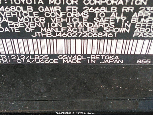Lexus ES 350 2007 JTHBJ46G272068461 Image 10