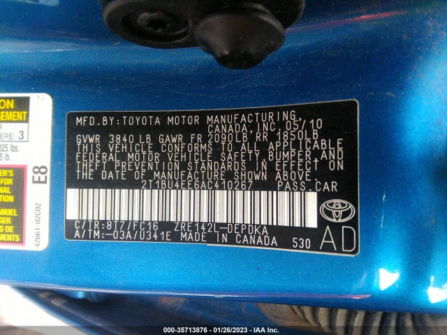 2010 TOYOTA COROLLA VIN: 2T1BU4EE6AC410267