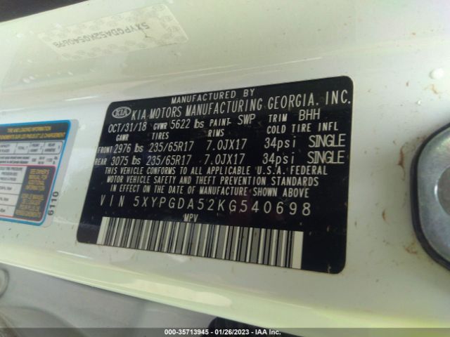 5XYPGDA52KG540698 KIA Sorento Lx V6